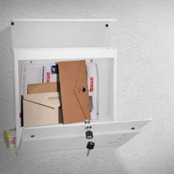 Briefkasten mit Zeitungsfach 37x36,5x10,5 cm Weiß aus Stahl