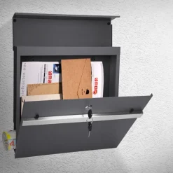 Briefkasten mit Zeitungsfach 37x36,5x11 cm Anthrazit aus Stahl