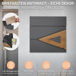 Briefkasten mit Zeitungsfach 37x36,5x11 cm Anthrazit/Holzoptik aus Stahl ML-Design