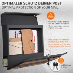 Briefkasten mit Zeitungsfach 37x36,5x11 cm Anthrazit/Holzoptik aus Stahl ML-Design
