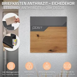 Briefkasten mit Zeitungsfach 37x37x11 cm Anthrazit/Holzoptik aus Edelstahl ML-Design