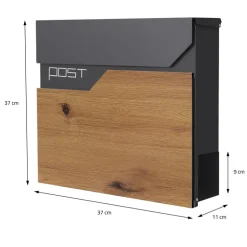 Briefkasten mit Zeitungsfach 37x37x11 cm Anthrazit/Holzoptik aus Edelstahl ML-Design
