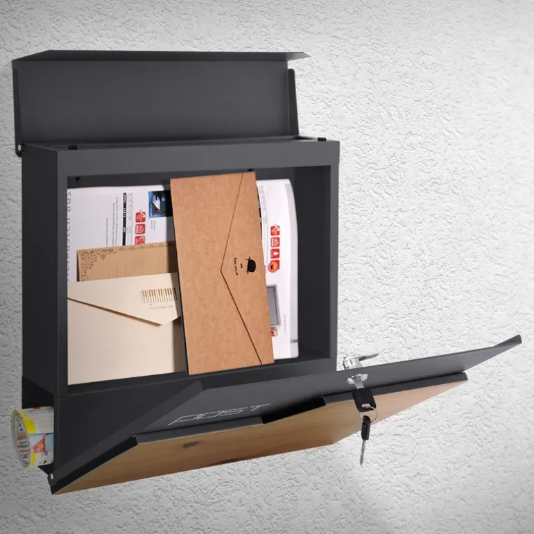 Briefkasten mit Zeitungsfach 37x37x11 cm Anthrazit/Holzoptik aus Edelstahl ML-Design