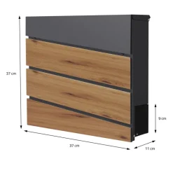Briefkasten mit Zeitungsfach 37x37x11 cm Anthrazit/Holzoptik aus Stahl ML-Design