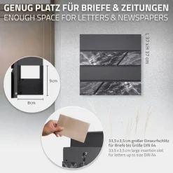Briefkasten mit Zeitungsfach 37x37x11 cm Anthrazit/Schwarz-Marmoroptik aus Stahl ML-Design, Modernes Horizontales Design