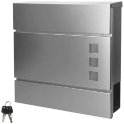 Briefkasten mit Zeitungsfach 37x10,5x36,5 cm Silber aus Edelstahl