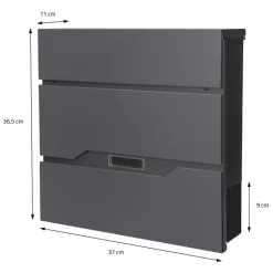 Briefkasten mit Zeitungsfach 37x11x36,5 cm Anthrazit aus Edelstahl