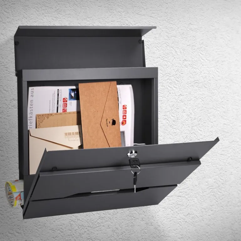 Briefkasten mit Zeitungsfach 37x11x36,5 cm Anthrazit aus Edelstahl