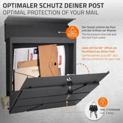 Briefkasten mit Zeitungsfach 37x11x37 cm Anthrazit aus Edelstahl