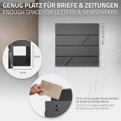 Briefkasten mit Zeitungsfach 37x11x37 cm Anthrazit aus Edelstahl