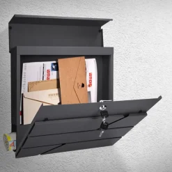 Briefkasten mit Zeitungsfach 37x11x37 cm Anthrazit aus Edelstahl
