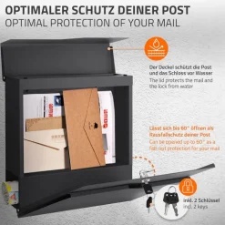 Briefkasten mit Zeitungsfach 37x11x37 cm Anthrazit aus Edelstahl ML-Design