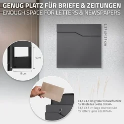 Briefkasten mit Zeitungsfach 37x11x37 cm Anthrazit aus Edelstahl ML-Design