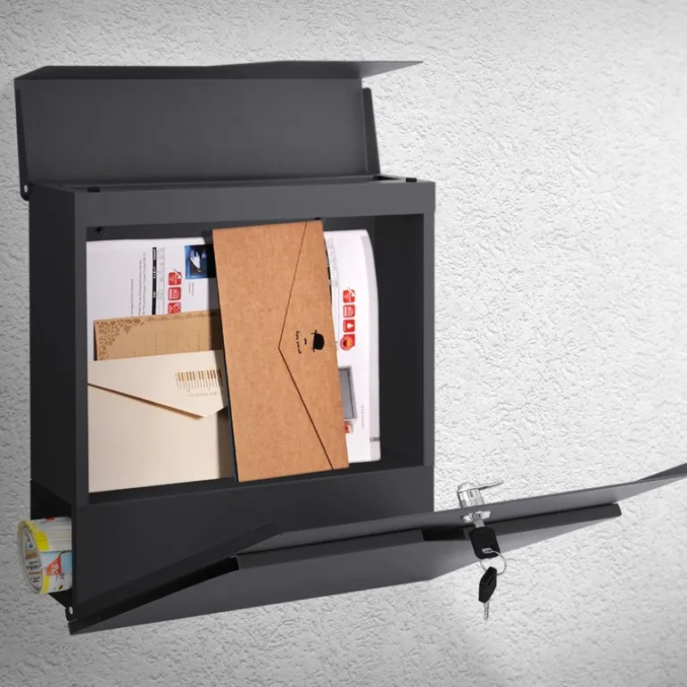 Briefkasten mit Zeitungsfach 37x11x37 cm Anthrazit aus Edelstahl ML-Design
