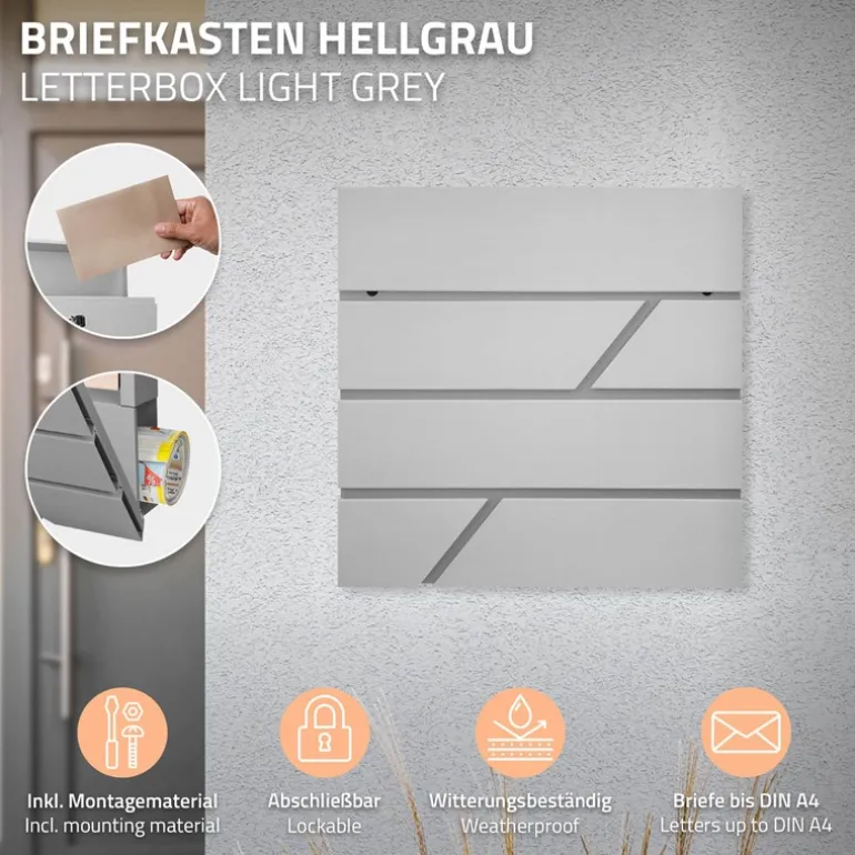 Briefkasten mit Zeitungsfach 37x11x37 cm Hellgrau aus Edelstahl