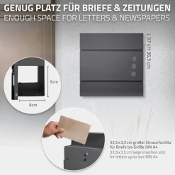 Briefkasten mit Zeitungsfach 37x36,5x10,5 cm Anthrazit aus Stahl