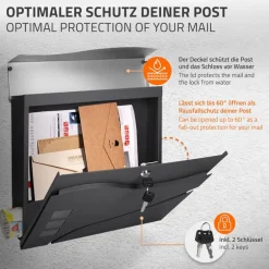 Briefkasten mit Zeitungsfach 37x36,5x10,5 cm Anthrazit/Silber aus Edelstahl