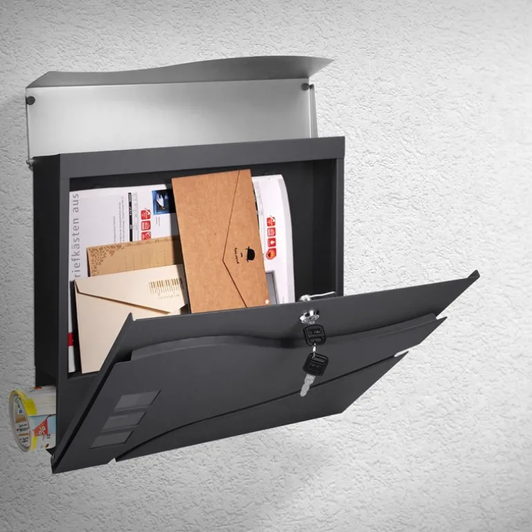 Briefkasten mit Zeitungsfach 37x36,5x10,5 cm Anthrazit/Silber aus Edelstahl