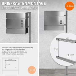 Briefkastenständer 120x40 cm Silber aus Edelstahl ML-Design