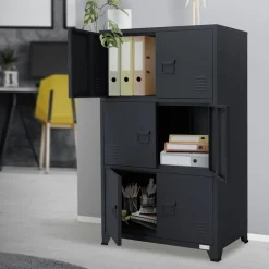 Büroschrank mit drei Ebenen Magnetverschluss 75x40x120 cm Anthrazit aus Stahl ML-Design