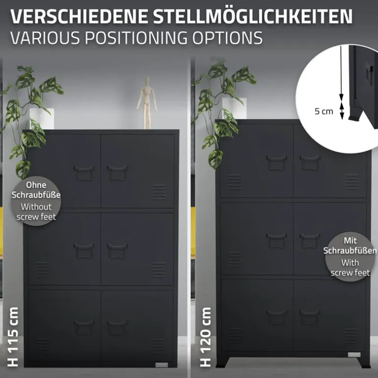 Büroschrank mit drei Ebenen Magnetverschluss 75x40x120 cm Anthrazit aus Stahl ML-Design