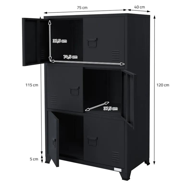 Büroschrank mit drei Ebenen Magnetverschluss 75x40x120 cm Anthrazit aus Stahl ML-Design