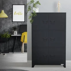 Büroschrank mit drei Ebenen Magnetverschluss 75x40x120 cm Anthrazit aus Stahl ML-Design