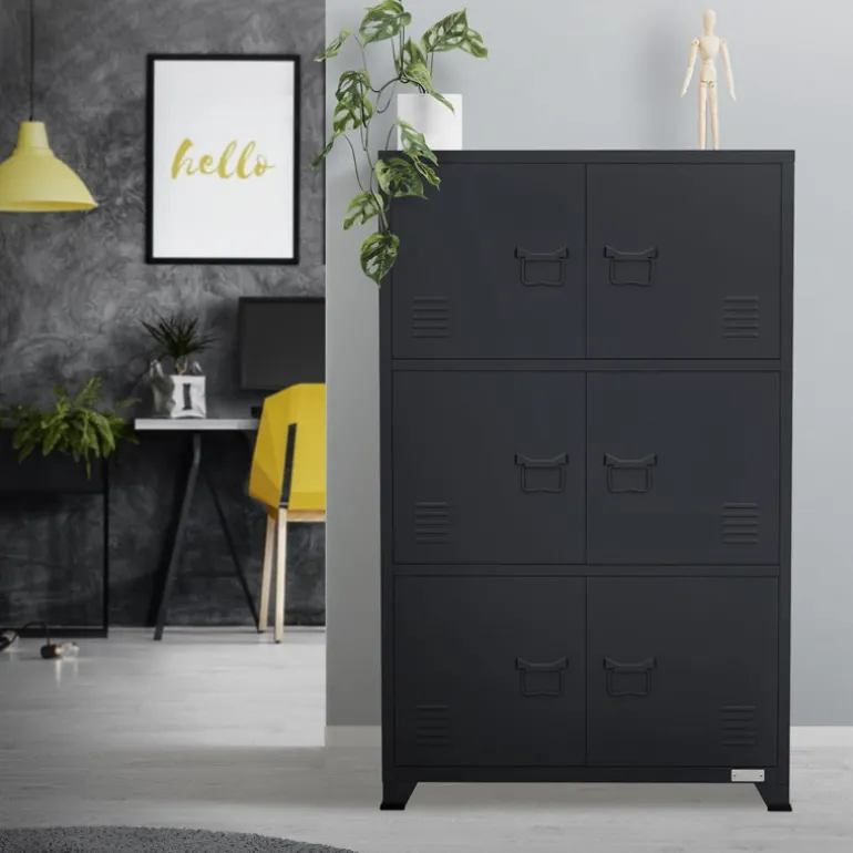 Büroschrank mit drei Ebenen Magnetverschluss 75x40x120 cm Anthrazit aus Stahl ML-Design