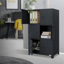 Büroschrank mit drei Ebenen Magnetverschluss 75x40x120 cm Anthrazit aus Stahl ML-Design