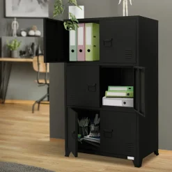 Büroschrank mit drei Ebenen Magnetverschluss 75x40x120 cm Schwarz aus Stahl ML-Design