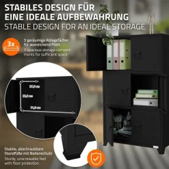 Büroschrank mit drei Ebenen Magnetverschluss 75x40x120 cm Schwarz aus Stahl ML-Design