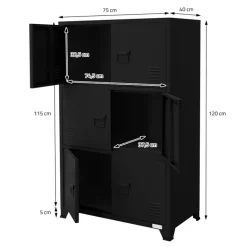 Büroschrank mit drei Ebenen Magnetverschluss 75x40x120 cm Schwarz aus Stahl ML-Design