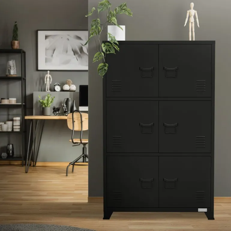 Büroschrank mit drei Ebenen Magnetverschluss 75x40x120 cm Schwarz aus Stahl ML-Design
