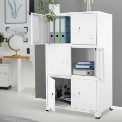 Büroschrank mit drei Ebenen Magnetverschluss 75x40x120 cm Weiß aus Stahl ML-Design