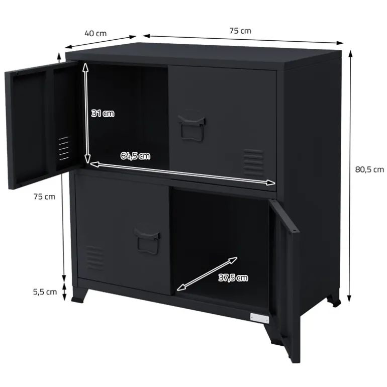 Büroschrank mit zwei Ebenen Magnetverschluss 75x40x80,5 cm Anthrazit aus Stahl ML-Design