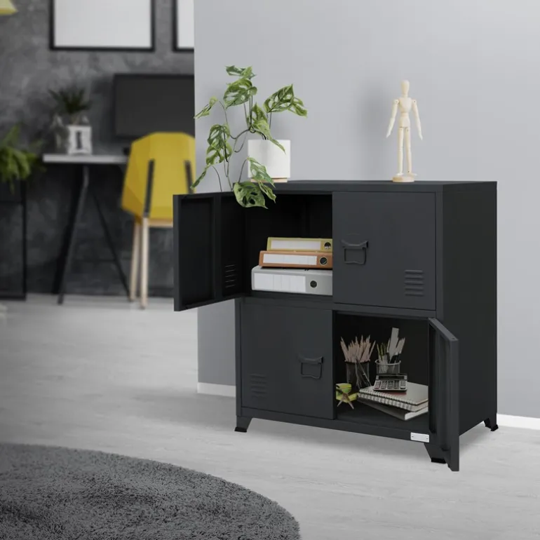 Büroschrank mit zwei Ebenen Magnetverschluss 75x40x80,5 cm Anthrazit aus Stahl ML-Design