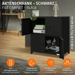 Büroschrank mit zwei Ebenen Magnetverschluss 75x40x80,5 cm Schwarz aus Stahl ML-Design