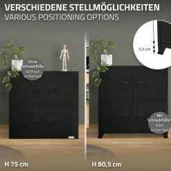 Büroschrank mit zwei Ebenen Magnetverschluss 75x40x80,5 cm Schwarz aus Stahl ML-Design