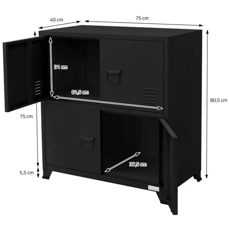 Büroschrank mit zwei Ebenen Magnetverschluss 75x40x80,5 cm Schwarz aus Stahl ML-Design