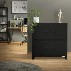 Büroschrank mit zwei Ebenen Magnetverschluss 75x40x80,5 cm Schwarz aus Stahl ML-Design