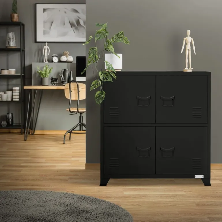 Büroschrank mit zwei Ebenen Magnetverschluss 75x40x80,5 cm Schwarz aus Stahl ML-Design