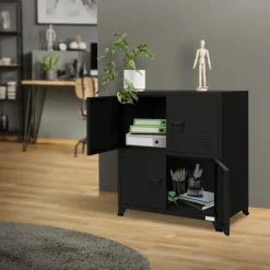 Büroschrank mit zwei Ebenen Magnetverschluss 75x40x80,5 cm Schwarz aus Stahl ML-Design