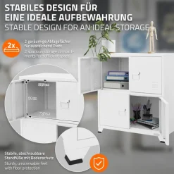 Büroschrank mit zwei Ebenen Magnetverschluss 75x40x80,5 cm Weiß aus Stahl ML-Design