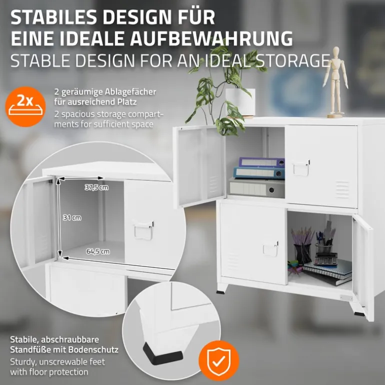 Büroschrank mit zwei Ebenen Magnetverschluss 75x40x80,5 cm Weiß aus Stahl ML-Design