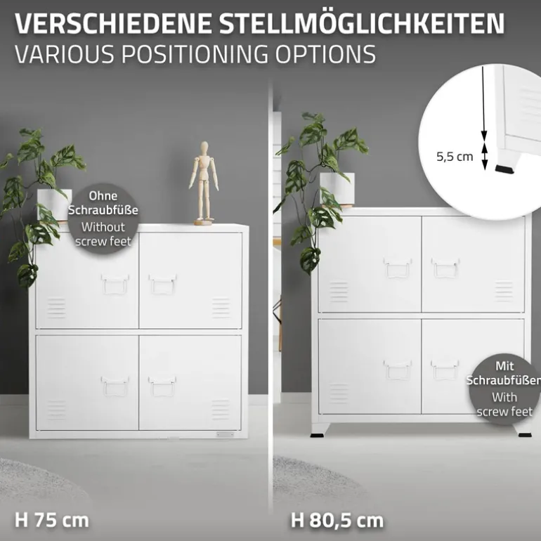 Büroschrank mit zwei Ebenen Magnetverschluss 75x40x80,5 cm Weiß aus Stahl ML-Design