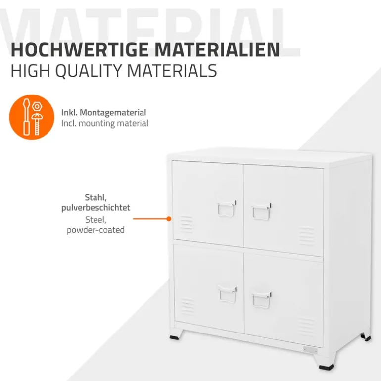 Büroschrank mit zwei Ebenen Magnetverschluss 75x40x80,5 cm Weiß aus Stahl ML-Design