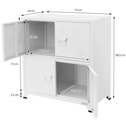 Büroschrank mit zwei Ebenen Magnetverschluss 75x40x80,5 cm Weiß aus Stahl ML-Design