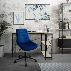 Bürostuhl auf Rollen Blau mit Samtbezug und Metallgestell ML-Design