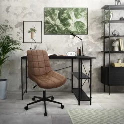 Bürostuhl auf Rollen Braun mit Kunstlederbezug und Metallgestell ML-Design