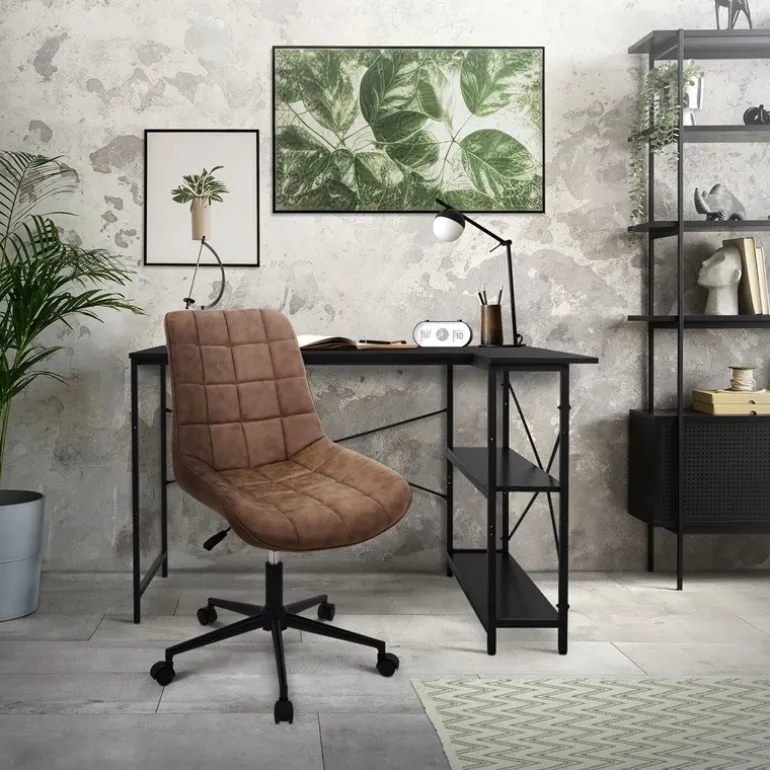 Bürostuhl auf Rollen Braun mit Kunstlederbezug und Metallgestell ML-Design